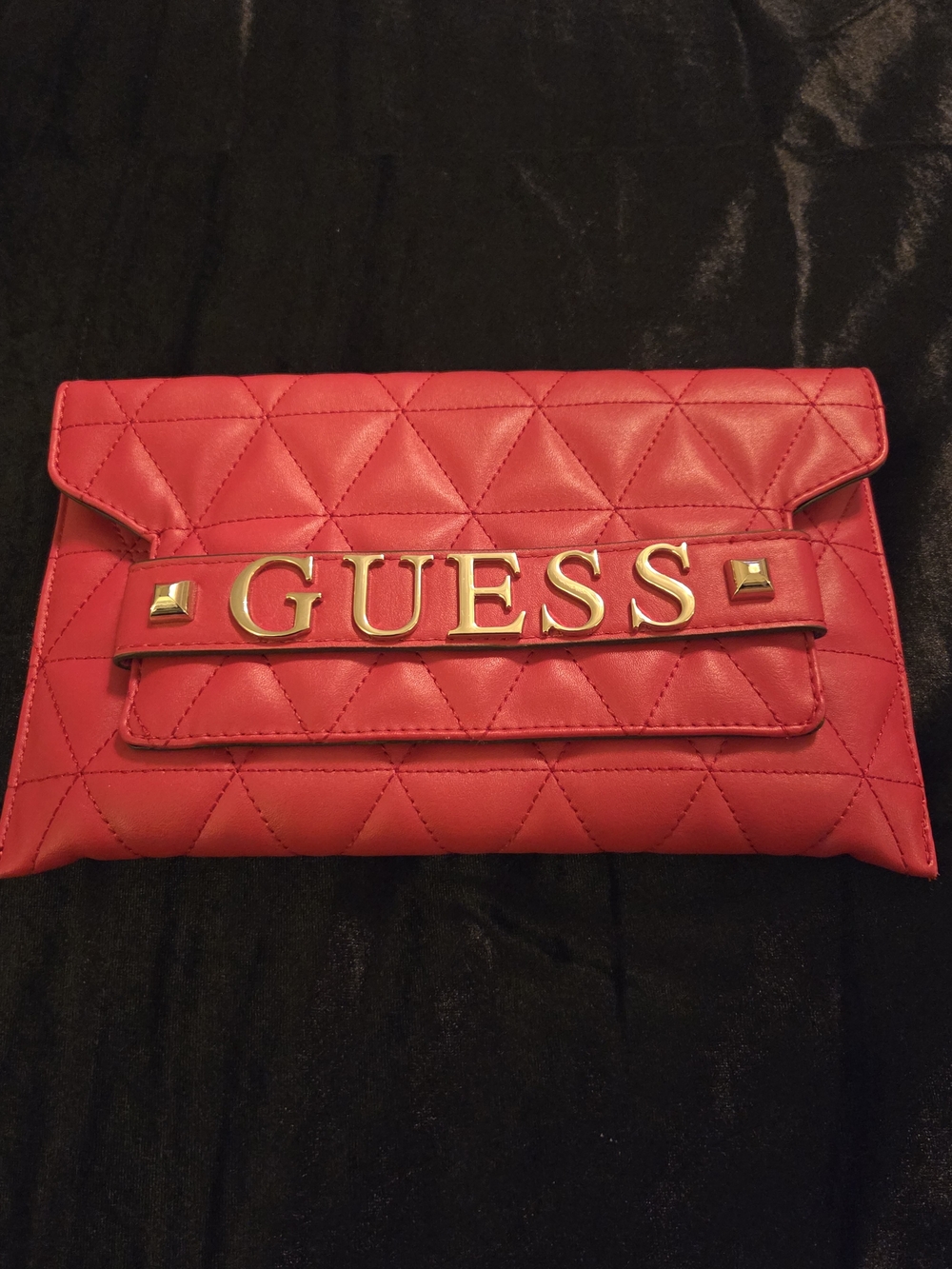 GUESS Red Quilted Envelope Clutch